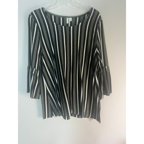 Est. 1946 Tops - Est. 1946 Striped Bell Sleeve Top Black Olive Green White 3/4 Sleeve Large NWT